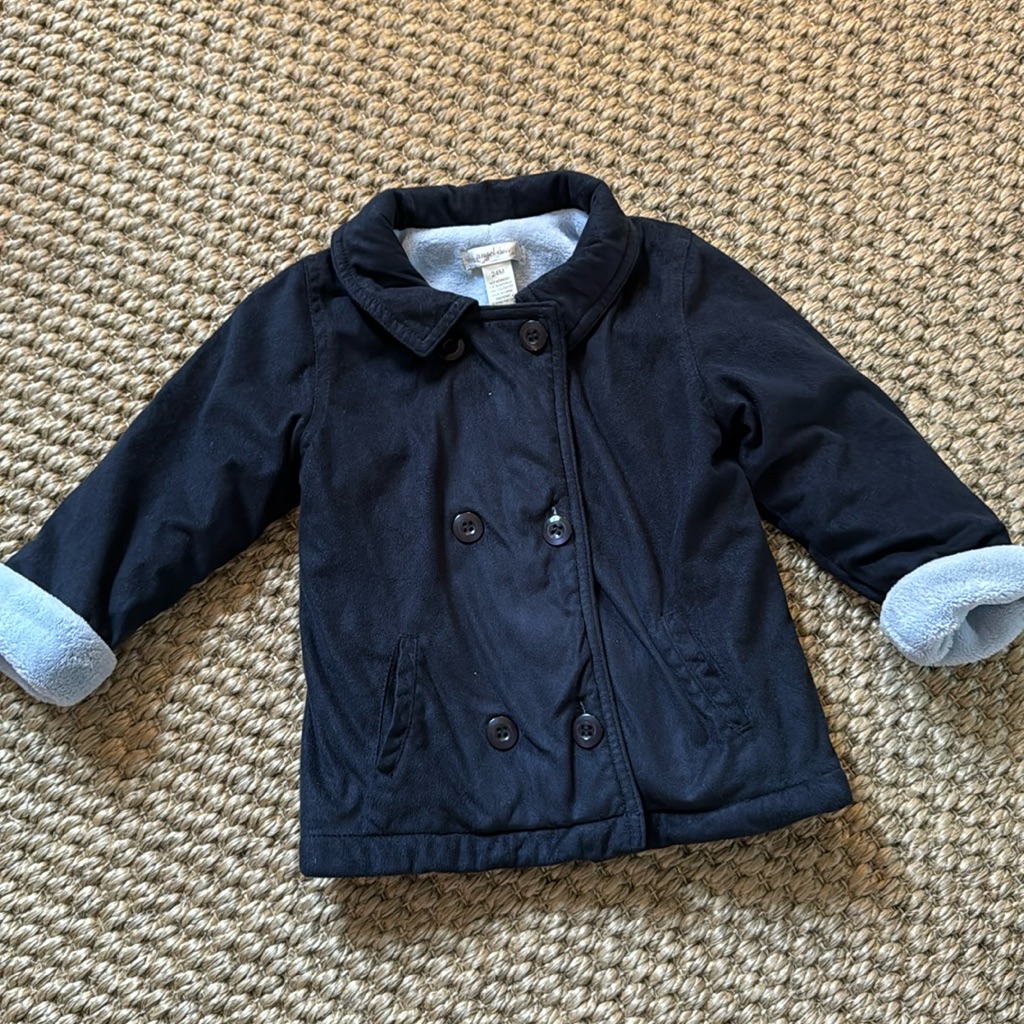 Angel Dear Boy Navy Zip And Button Up Cozy Winter Peacoat 24 Months
